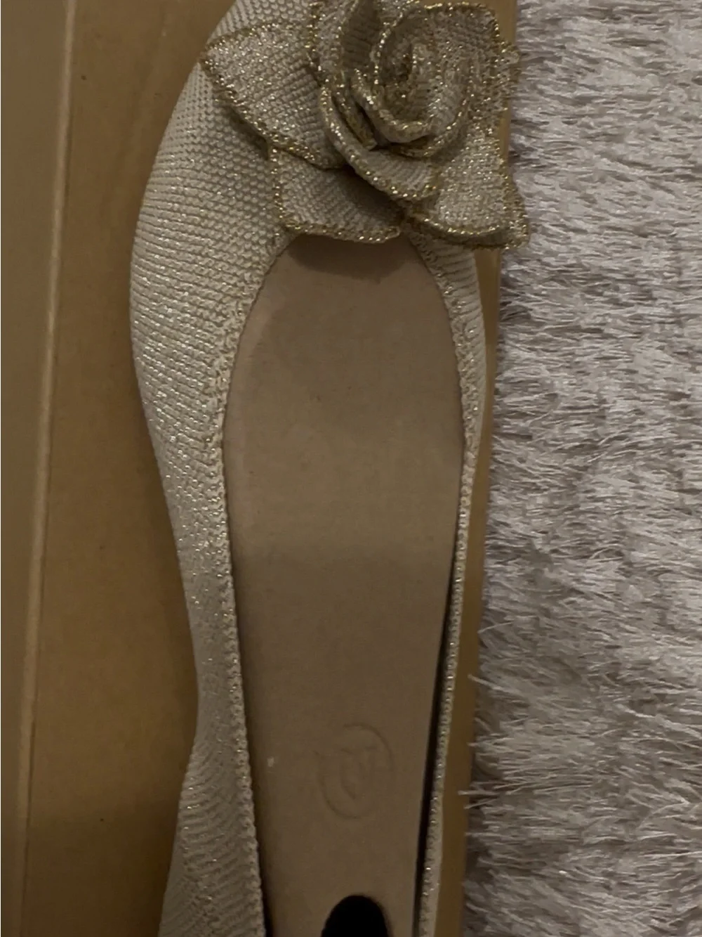 Rothy's Gold Glitter Ballet Flat with Floral Accent